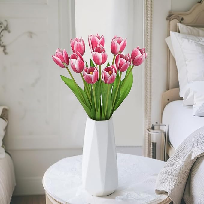 Artificial Tulips Flowers – 20" Long Stem Faux Tulips, 10PCS Real Touch Fake Red Tulip for Vase, Farmhouse, Kitchen, Spring & Wedding Home Decor-Ruum Studio Home