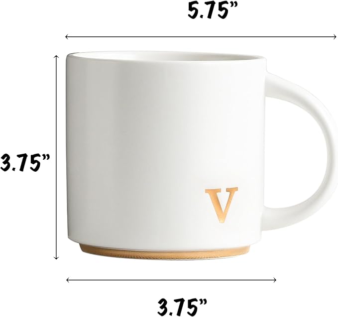 COLLECTIVE HOME - Monogram Ceramic Mugs, 15 oz Golden Initial Coffee Cups, Elegant Alphabet Tea Mugs, Elegant Personalized Mug with Gift Box, Luxurious Cups for Office and Home (v)-Ruum Studio Home