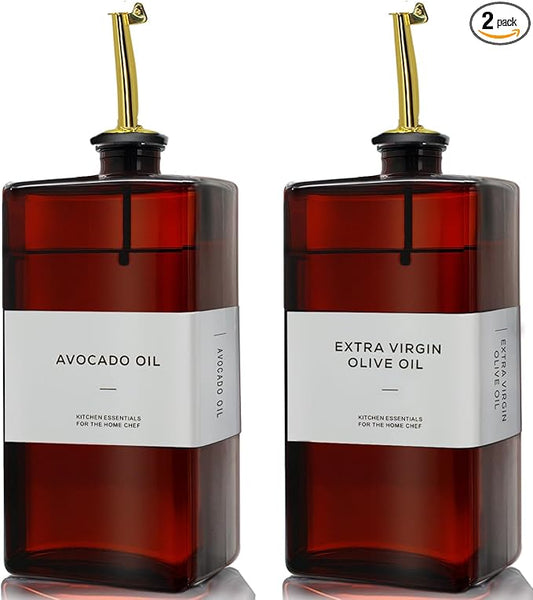 Olive Oil Dispenser Bottle for Kitchen - 16.9oz Dark Glass UV Protection, Oil and Vinegar Dispenser Set, Drip-Free Pourer, Kitchen Essential, Set of 2-Ruum Studio Home