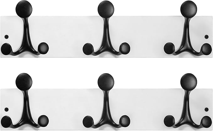 SKOLOO 17-Inch White Wood Coat Rack Wall Mount with 3 Triple Hooks - Ideal for Family Entrances, Classrooms, and Pet Supplies Storage - Perfect Coat Hooks for Wall, Pack of 2-Ruum Studio Home