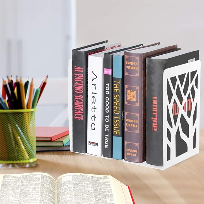 Book Ends, Bookends, Bookends for Shelves, Bookend, Book Ends for Heavy Books, White Metal Book Shelf Holder Home Decorative, Book Stoppers for Shelves, Bookend Supports 4 Pair-Ruum Studio Home