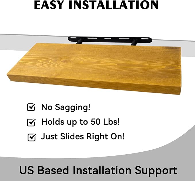 BGMG Wood Floating Shelves for Wall 16 inch Set of 2, Rustic Wooden Wall Mount Shelves for Living Room Bedroom Kitchen Farmhouse-16x6.7x1.25 inch- Gold Oak-Ruum Studio Home