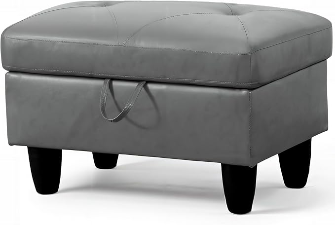 Ottoman Rectangular Storage Ottoman Bench, Faux Leather Footrest, Coffee Table, Stool Footstool with Hinged Lid for Living Room, Bedroom, Entryway, Gray, 28.5"x19"x17.5"-Ruum Studio Home