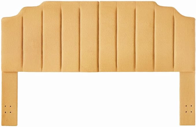 24KF Yellow Teddy Fabric Tufted King Upholstered Headboard, Modern Vertical Channel Design California King Headboard with Stepped Silhouette Top Edge,6026-K-Teddy Yellow-Ruum Studio Home