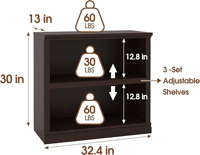 Bookcase, Open Storage Book Cases/Shelves, Floor Standing Indoor Furniture 2 Shelf Book case for Farmhouse Library Office Bedroom Kids, Dark Cherry - 2 Tier-Ruum Studio Home