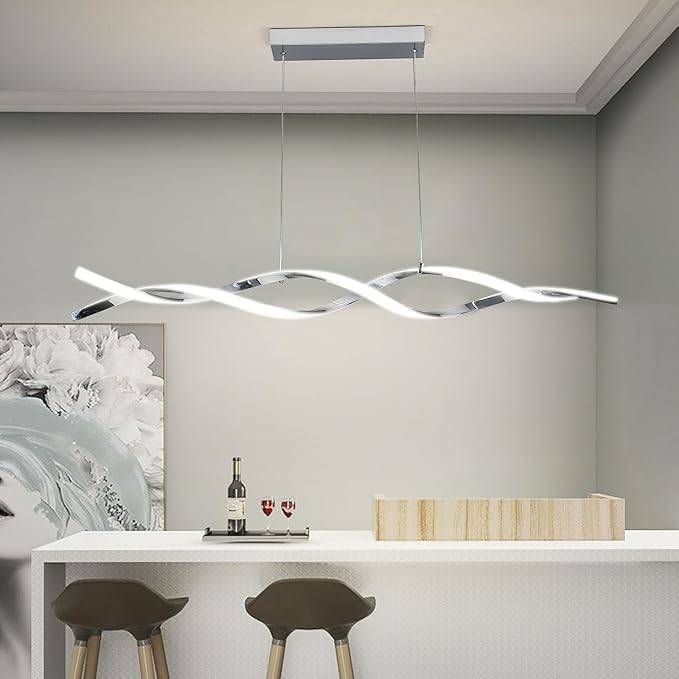 Modern Ceiling Chandelier Light, Acrylic Anti Flicker Pendant Lamp with Remote Control Dimmable 3 Color Mode & Brightness (Warm Cool Neutral Light) for Kitchen Bar-Ruum Studio Home