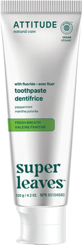 ATTITUDE Fresh Breath Toothpaste with Fluoride, Peppermint Flavor, Vegan & Cruelty-Free, Sugar-Free, Plant & Mineral-Based Ingredients, Clean Oral Care, 4.2 Oz-Ruum Studio Home