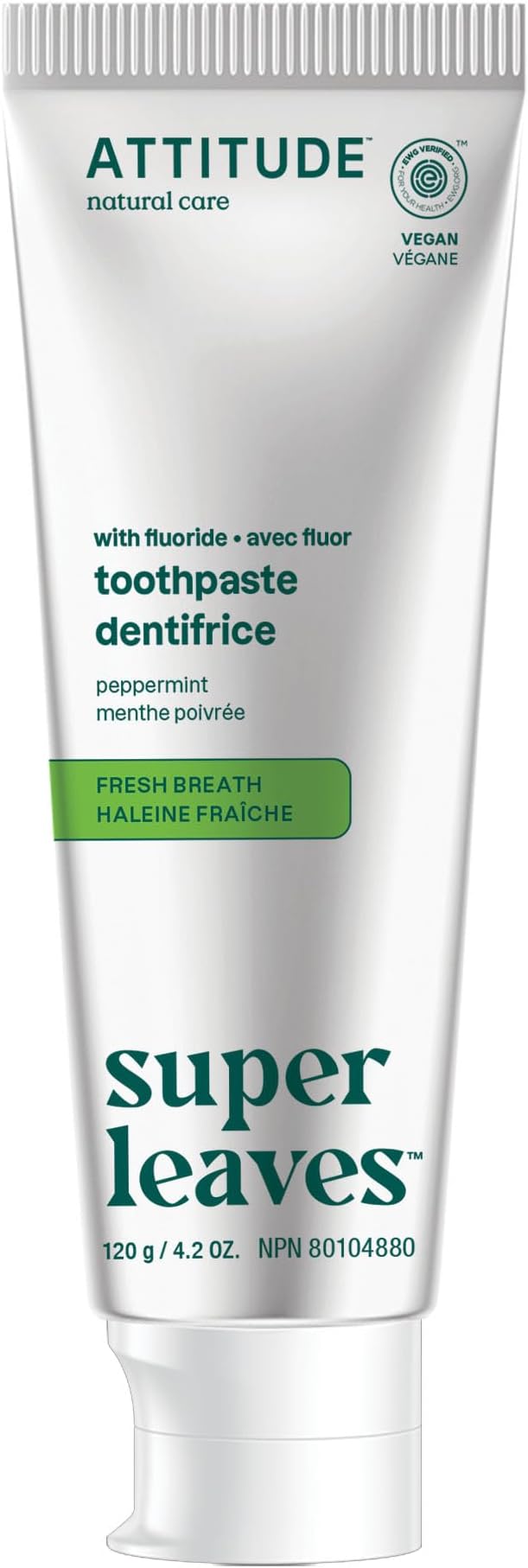 ATTITUDE Fresh Breath Toothpaste with Fluoride, Peppermint Flavor, Vegan & Cruelty-Free, Sugar-Free, Plant & Mineral-Based Ingredients, Clean Oral Care, 4.2 Oz-Ruum Studio Home