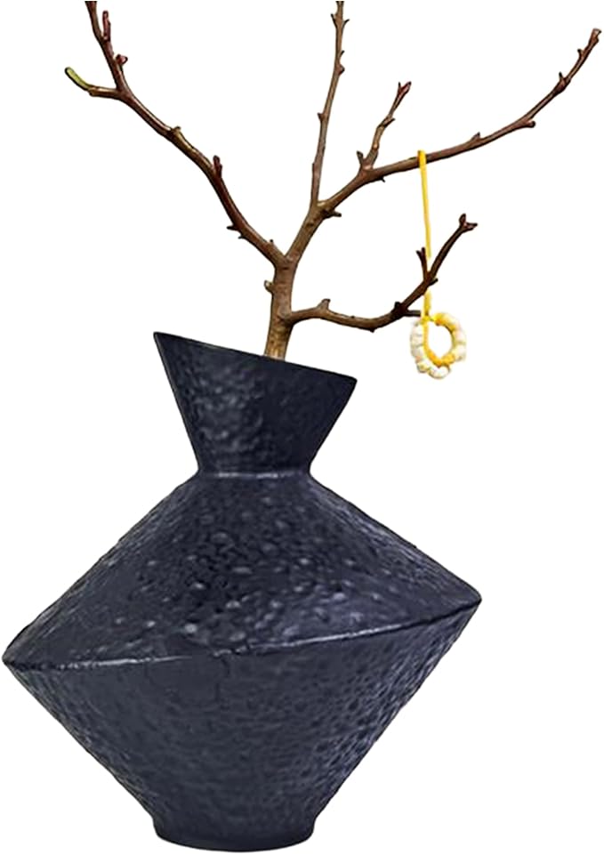 Cast Iron Decorative Vase, Dried Flower Rustic Vases, Wabi Sabi Vase for Modern Home Decor, Living Room, Shelf Decor, Enterway, Wedding, Office, Table, Bedroom, Kitchen, 8.86" H (Black)-Ruum Studio Home