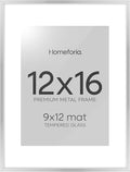 Homeforia 12 x 16 Picture Frame Silver, High End Metal 12x16 Poster Frames with Mat 9x12 Photo, 12 x 16 Silver Frame Matted to 9 x 12 in Print, 16by12 Hanging Frame, Tempered Glass, Wall Kit, Set of 1-Ruum Studio Home