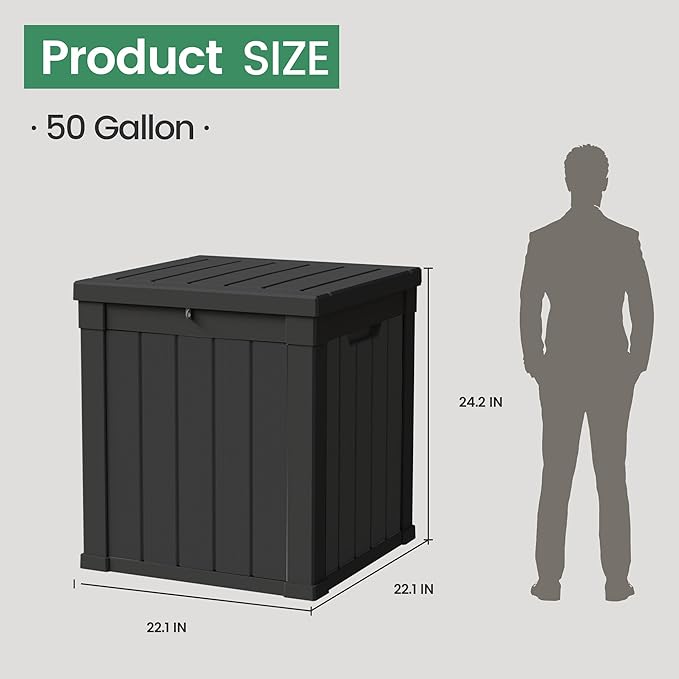 50 Gallon Storage Box, Waterproof Deck Box for Indoor & Outdoor Use, Lockable Pool Storage Bin for Package Delivery, Outdoor Bench for Patio Cushions, Garden Tools, Backyard, Black-Ruum Studio Home