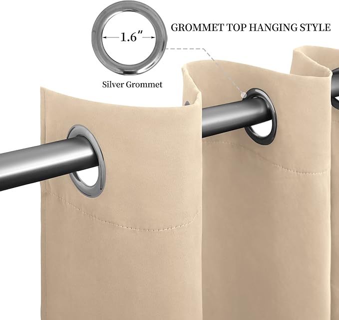 Easy-Going Blackout Curtains for Bedroom, Solid Thermal Insulated Grommet and Noise Reduction Window Drapes, Room Darkening Curtains for Living Room, 2 Panels (52x84 in,Beige)-Ruum Studio Home