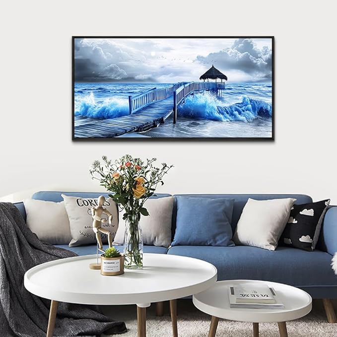 ZUITINGHUA Large Black Framed Wall Decor For Living Room Canvas Wall Art For Office Modern Wall Decorations For Bedroom Ocean Landscape Painting Black And White Pictures Artwork Home Decor 24x48 In-Ruum Studio Home