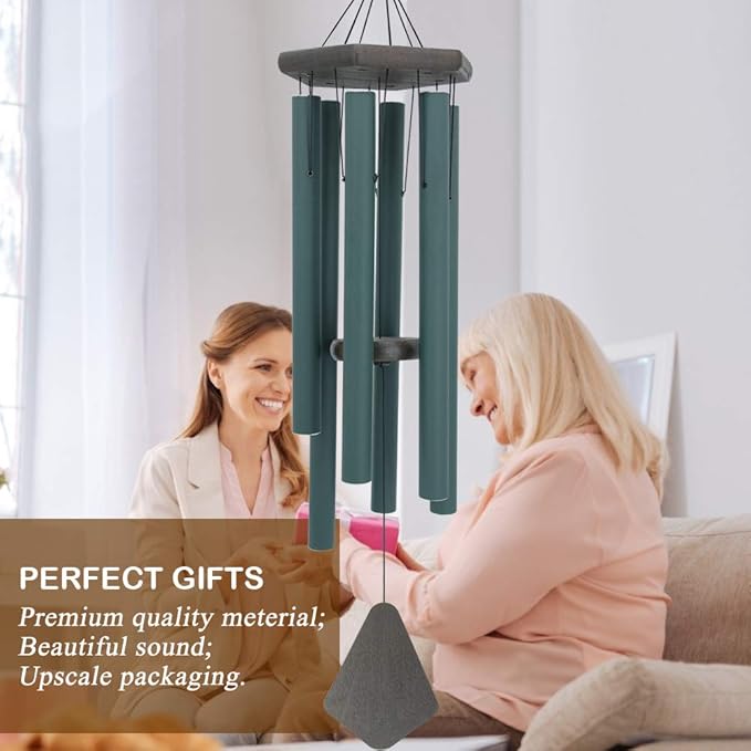 Sympathy Wind Chimes Outdoor Deep Tone,36Inch Melody Wind Chimes Large with 6 Heavy Tubes Tuned Bass Tone,Memorial Windchimes Personalized for Mother Father,Garden Decor Chime,Forest Green-Ruum Studio Home