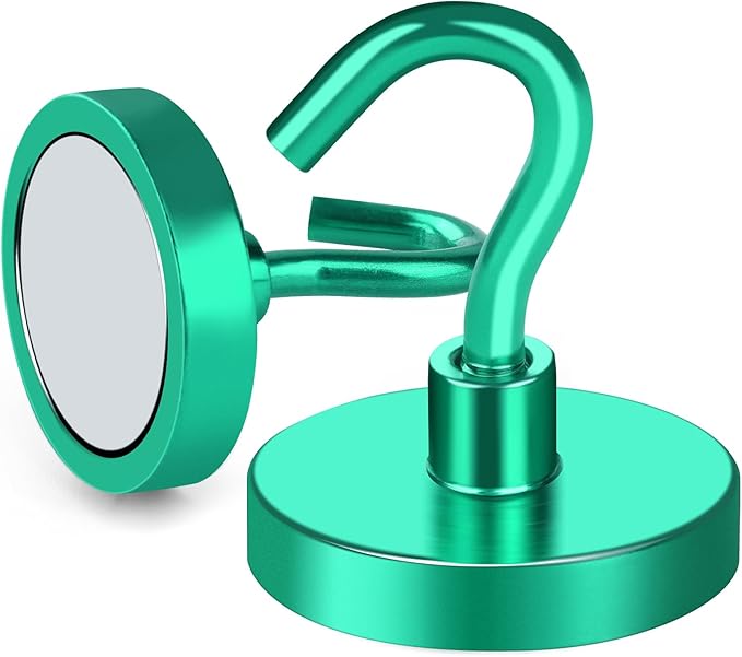 MIKEDE Strong Magnetic Hooks, 110Lbs Heavy Duty Magnetic Hooks for Cruise, Neodymium Earth Magnets with Hooks for Hanging, Super Metal Industrial Magnets for Grill, Storage (Green,10 Pack)-Ruum Studio Home