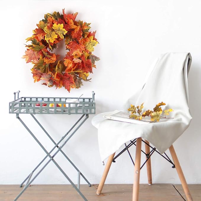 RECUTMS 2 Pack Fall Maple Garland - 5.8 FT/Pcs Autumn Hanging Fall Leave Vines for Home Garden Wedding Party Thanksgiving Dinner Fireplace Door Frame Doorway Backdrop Christmas Decor-Ruum Studio Home