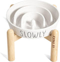 Ceramic Elevated Slow Feeder Dog Bowl - 0.6 Cup Puzzle Feeder with Wooden Stand for Small Breeds, White Pet Dish-Ruum Studio Home