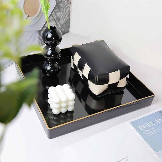 Spsyrine Black Decorative Tray for Living Room, Square Modern Plastic Coffee Serving Table Tray for Ottoman Bathroom Kitchen, 13"*13"-Ruum Studio Home