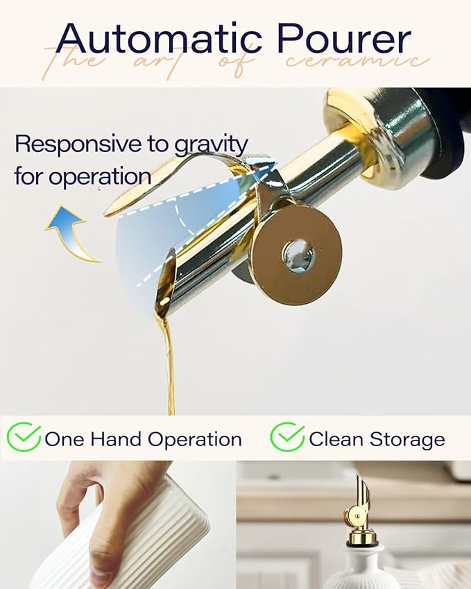 getstar 18 oz Olive Oil Dispenser Bottle for Kitchen, Ceramic Oil Bottle with Automatic Stainless Steel Pourer (Golden Pourer)-Ruum Studio Home