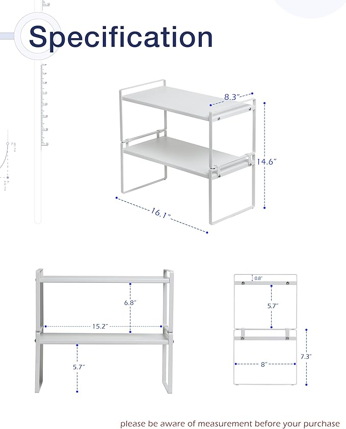 Nxconsu 2Pack Cabinet Shelves Stackable Shelf Organizer Rack Riser for Kitchen Cabinet Pantry Cupboard Counter Countertop Home Organization Storage Space Saver Heavy Duty Metal Nonslip White-Ruum Studio Home