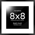 Homeforia 8x8 Black Picture Frame, High End Metal 8 x 8 Square Photo Frames with Mat 6 by 6, 8x8 Poster Frame Matted to 6x6 inch Print, 8by8 Wall or Tabletop Frames, Tempered Glass, Wall Kit, Set of 1-Ruum Studio Home