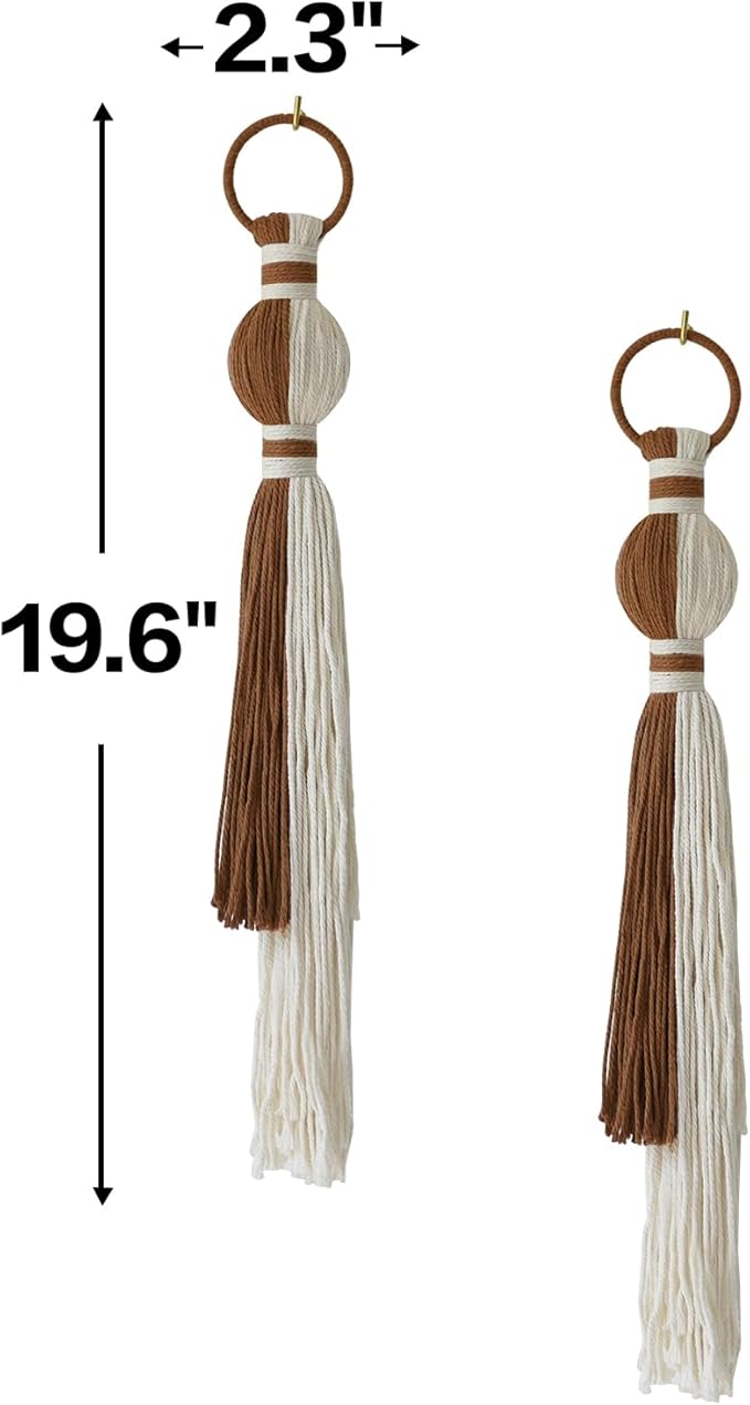 2Pcs Macrame Wall Hanging Boho Home Decor Fiber Art with Sphere Knots Tassels Handmade Yarn Art for Bedroom Living Room Office Entryway-Ruum Studio Home