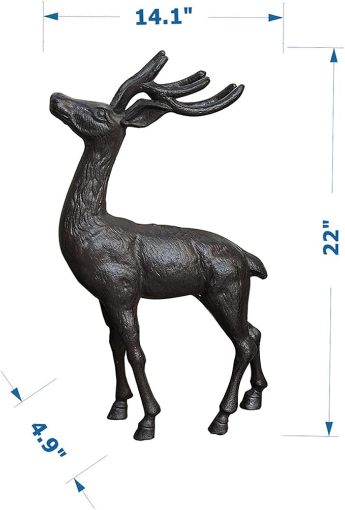 Cast Iron Deer Statue（22" Tall）, Realistic Large Antler Sculpture, Outdoor Garden Decor for Lawn Patio Yard, Indoor Home Art Figure HC5691-Ruum Studio Home