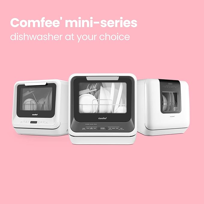 COMFEE' Portable Mini Dishwasher Countertop with 5L Built-in Water Tank for Apartments& RVs, No Hookup Needed, 6 Programs, 360° Dual Spray, 162℉ High-Temp& Air-Dry Function-Ruum Studio Home