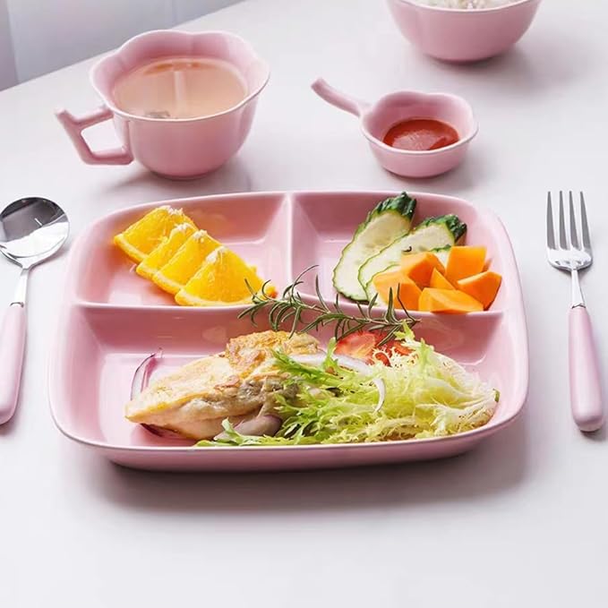 10 Inch Portion Control Divided Plates for Healthy Eating, 4PCS Unbreakable Wheat Straw Dinner Plate BPA Free, Plates for Kids Adults Picnic,Reusable Plates (4 PACK)-Ruum Studio Home