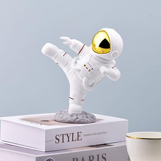 Astronaut Figurine,Astronaut Decor,Kung Fu Astronaut Figure Sculpture Spaceman Décor,Sculptures Home Décor,White Gold Shelf Decoration,Table Decor,Cute Mini Space Figure Ornament Decorative Astronaut-Ruum Studio Home
