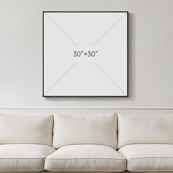 Framed Black Abstract Wall Art, Modern Canvas Prints Paintings Artwork for Walls, Square Minimalist All Black Pictures for Living Room, Hallway, Fireplace, Bedroom, Office, Bathroom Wall Decor-Ruum Studio Home