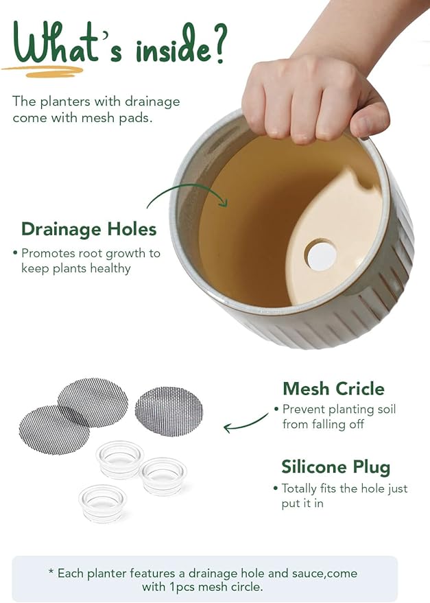 LE TAUCI Fluted Ceramic Planters Set of 3 – 8.3/7 / 5.7 in Blue Gray Reactive Cylinder Indoor Plant Pots with Drainage Plug & Mesh, Glossy Stoneware Flower Pots for Succulents Herbs-Ruum Studio Home