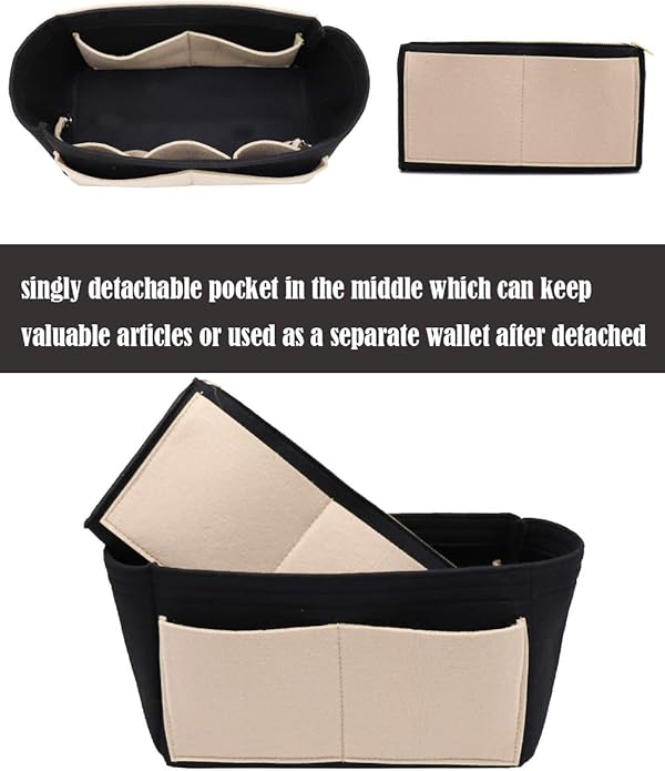 LEXSION Felt Purse Bag Organizer Insert with zipper Bag Tote Shaper Fit Speedy Neverful PM MM-Ruum Studio Home