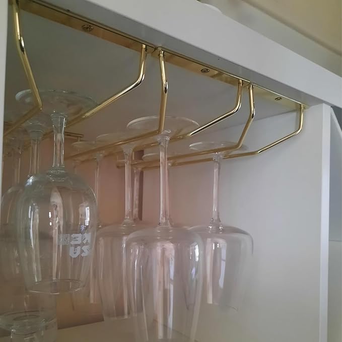 10.8 Inch Gold Wine Glass Rack, Under Cabinet Wine Glass Holder, Wine Glass Hangers Under Shelf, Stemware Rack, Hanging Stemware Holder for Cabinet Kitchen Bar, Set of 4-Ruum Studio Home