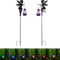 Fairy Garden Accessories Lawn Ornaments 1 Pair - Solar Lights Halloween Decorations Outdoor Garden Statue, Metal Stakes Decorative Figurines for Yard Decor, Patio (Type B Color-Shifting Lighting)-Ruum Studio Home