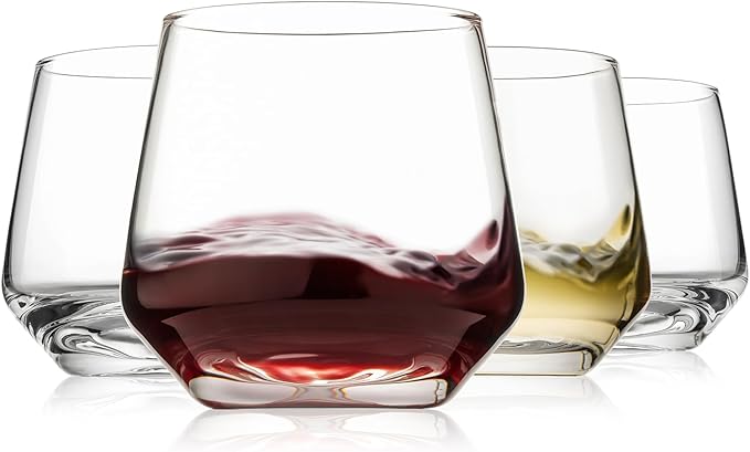 Stemless Wine Glasses Set of 4, 13.5oz Red White Wine Glasses for Daily Use, Hosting, Home Bar, Evening Party, Birthdays, Housewarming Gift, Clear-Ruum Studio Home