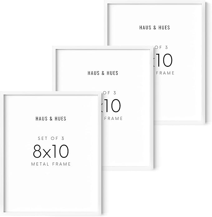 HAUS AND HUES 8 By 10 Picture Frames - 8x10 Picture Frame Set of 3, Frame For Three 8x10 Frames White Frames Gallery Wall, 8 x 10 Frames White, 3 Photo Picture Frame Metallic, (White Aluminum Frames)-Ruum Studio Home