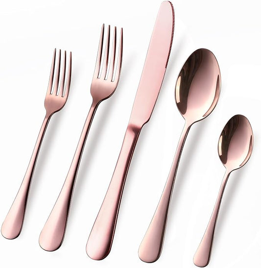 Copper/Rose Gold Silverware Set, OGORI 40-Piece Stainless Steel Flatware Set, Kitchen Utensil Set Service for 8, Mirror Polished Tableware Cutlery Set for Home and Restaurant, Dishwasher Safe-Ruum Studio Home