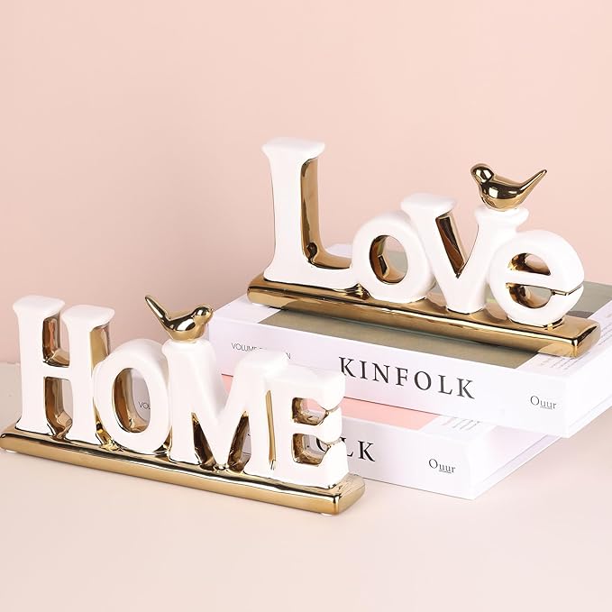 White and Gold Decor Statue - Home and Love Sign Decoration - Gold Bird with Home Sculpture - Figurine Decorative Ornaments for Living Room, Bedroom, Desktop, Cabinets-Ruum Studio Home