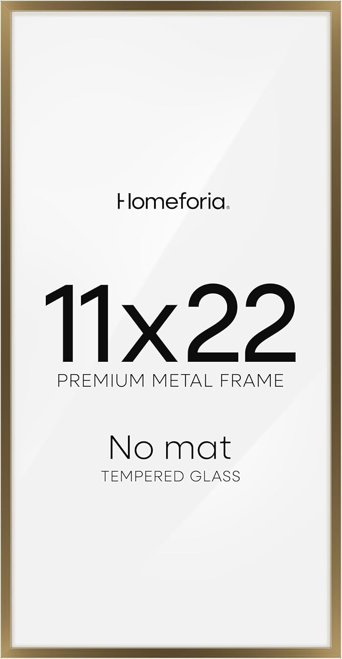 Homeforia 11x22 Bronze Newspaper Frame, High End Metal 11 x 22 Picture Frame without Mat, 22x11 Thin Bronze Poster Frames for Wall, 11by22 inch Display Photo Frames, Tempered Glass, Wall Kit, Set of 1-Ruum Studio Home