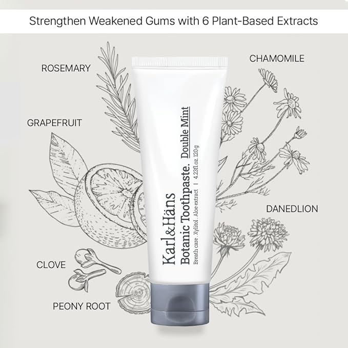 Karl&Hans Botanic Double Mint Toothpaste with Fluoride - Natural, Freshens Breath, Strengthens Enamel, Whitens Teeth, and Soothes Sensitive Teeth with Xylitol and Aloe Extracts, 4.23 oz-Ruum Studio Home