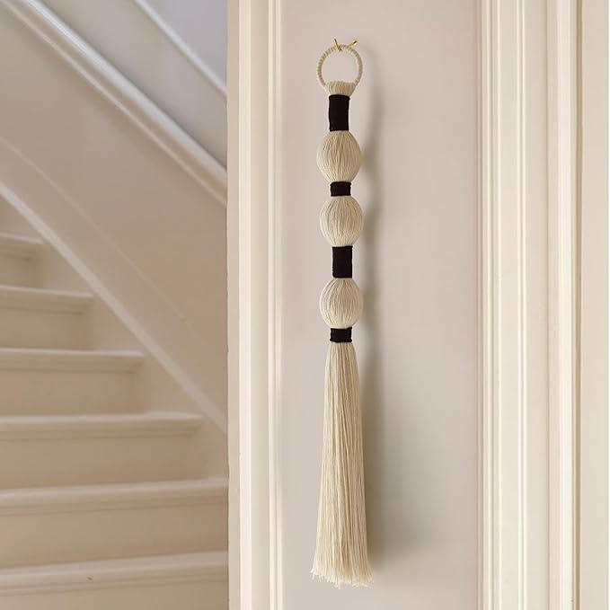 Macrame Wall Hanging Boho Wall Decor Small Sphericity Cotton Textile Tassel Hanging Fiber Yarn Art for Living Room Bedroom 27'' L x 2.3'' W-Ruum Studio Home