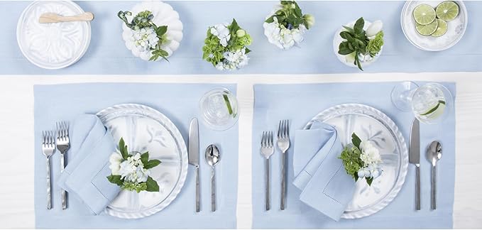 Solino Home Linen Sky Blue Table Runner 156 Inches Long - 100% Pure Linen Extra Long Table Runner 14 x 156 Inch - Classic Hemstitch-Ruum Studio Home