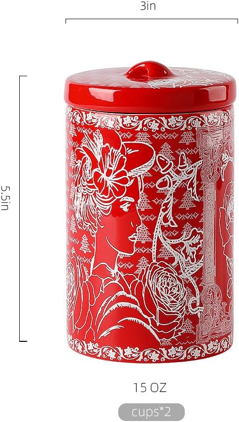 Porlien Lady Porcelain 15-ounce Canisters Set of 2, Food Storage Containers with Lid for Coffee Beans, Tea, Condiments & Nuts, Gifts for Mothers'Day, Thanksgiving, Christmas, Valentine’s Day-Ruum Studio Home