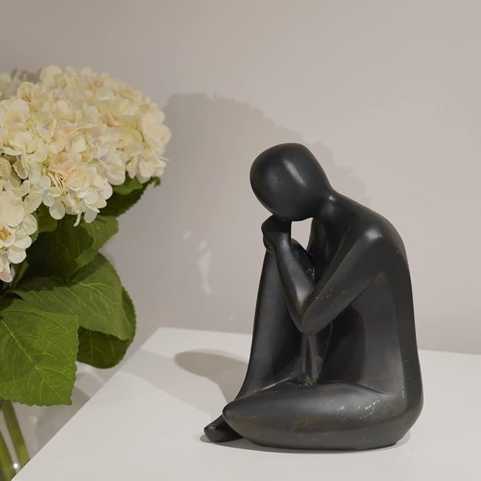 Guichifun Thinker Statue Resin Abstract Sculpture - Collectible Woman Figurine Art Home Office Bookshelf Decorative Objects Desktop Black Decor for Men&Women 5.25 X 6.25 X 8.5 Inch-Ruum Studio Home