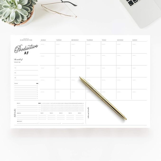 Bliss Collections Monthly Planning Pad, To Do List Notebook - Undated Tear-Off Sheets Notepad - Work Calendar, Organizer, Scheduler for Goals, Tasks - Productive, 12" x 18", 18 Sheets-Ruum Studio Home