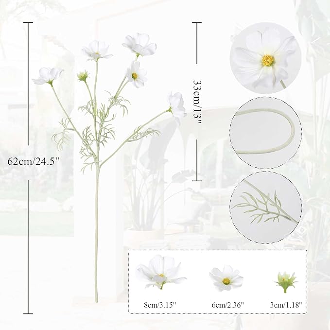 IPOPU White Daisy Flowers Artificial Cosmos 5PCS White Fake Wildflowers 24.5" Silk Flowers with Stems for Home Decor Indoor Artificial Daisies for Wedding Bouquets Floral Craft-Ruum Studio Home