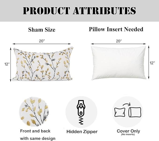 YOUR SMILE Classical Embroidery Jacquard Yellow/Gold Square Decorative Throw Pillow Case Cushion Cover,12x20 inch-Ruum Studio Home