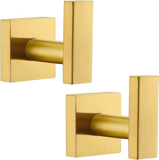 Angle Simple Towel Hooks for Bathroom, SUS 304 Stainless Steel Square Robe Coat Wall Hooks, Hand Towel Holder, Brushed Gold, 2 Pack-Ruum Studio Home