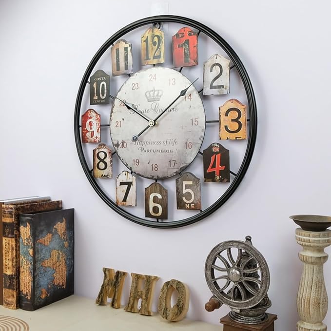 Large Wall Clock Separate Retro Dial Decorative Silent Non Ticking 20 Inch Big Vintage Farmhouse Clocks for Living Room,Black Metal Frame-Ruum Studio Home